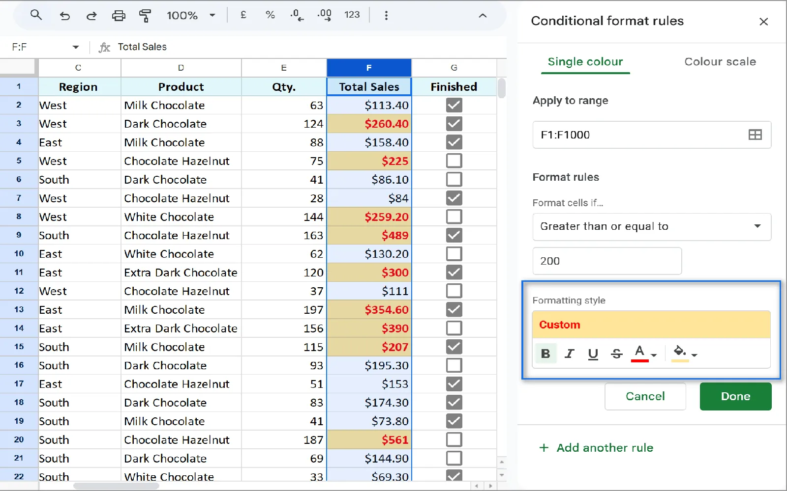 How to use conditional formatting in Google Sheets