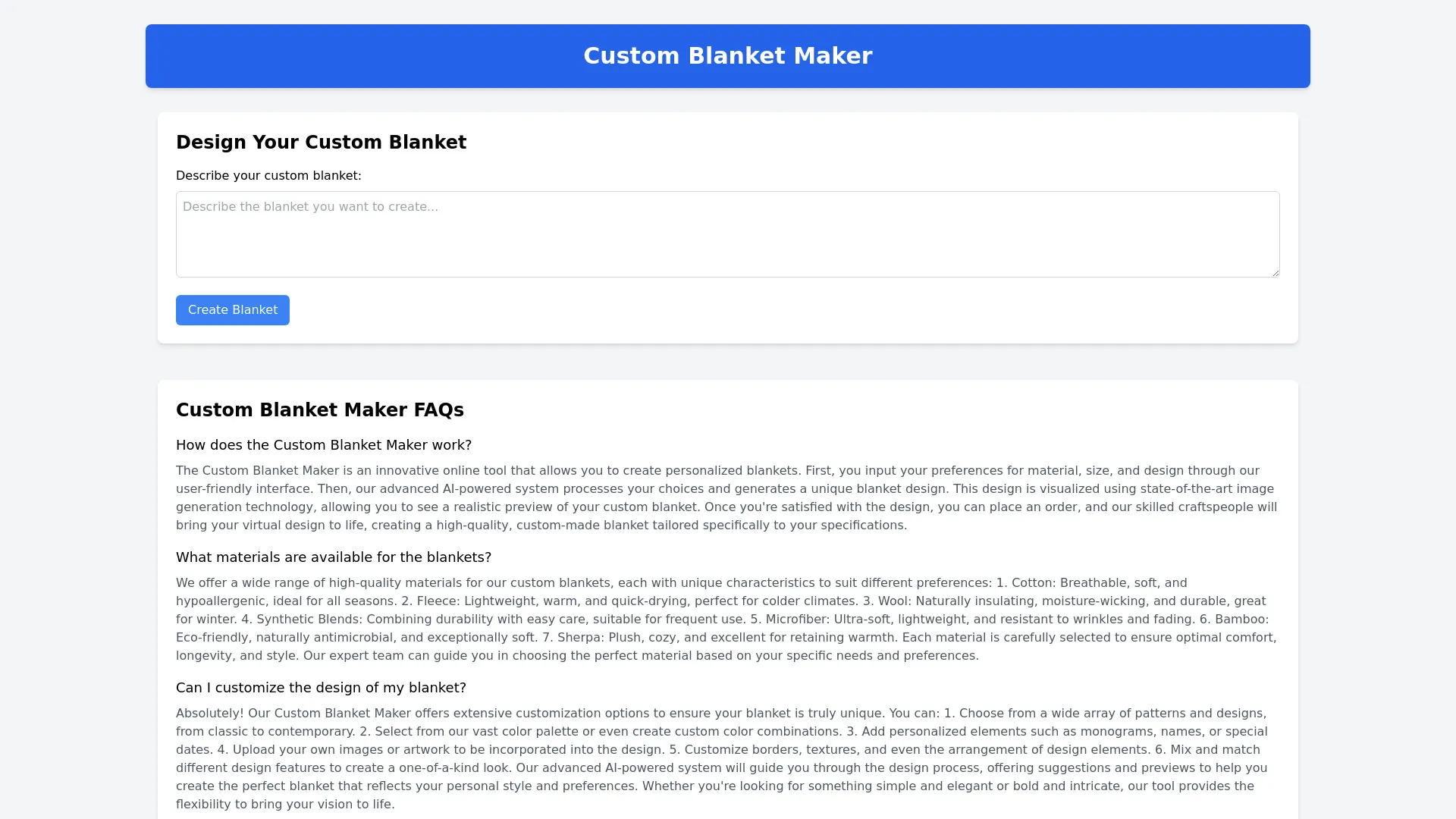 Custom Blanket Maker