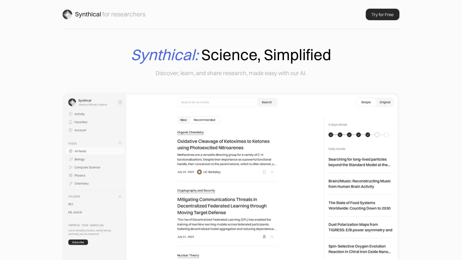 Synthical: Science, Simplified