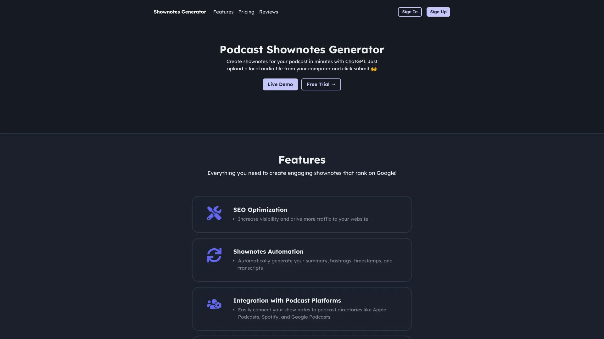 Podcast Shownotes Generator