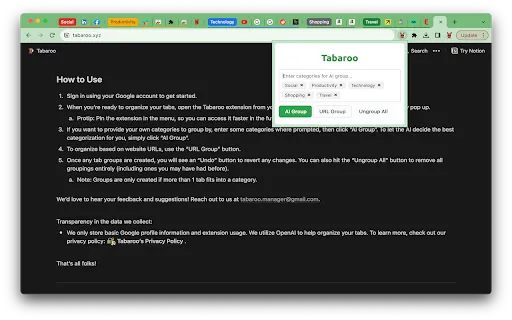 Tabaroo: AI Tab Manager